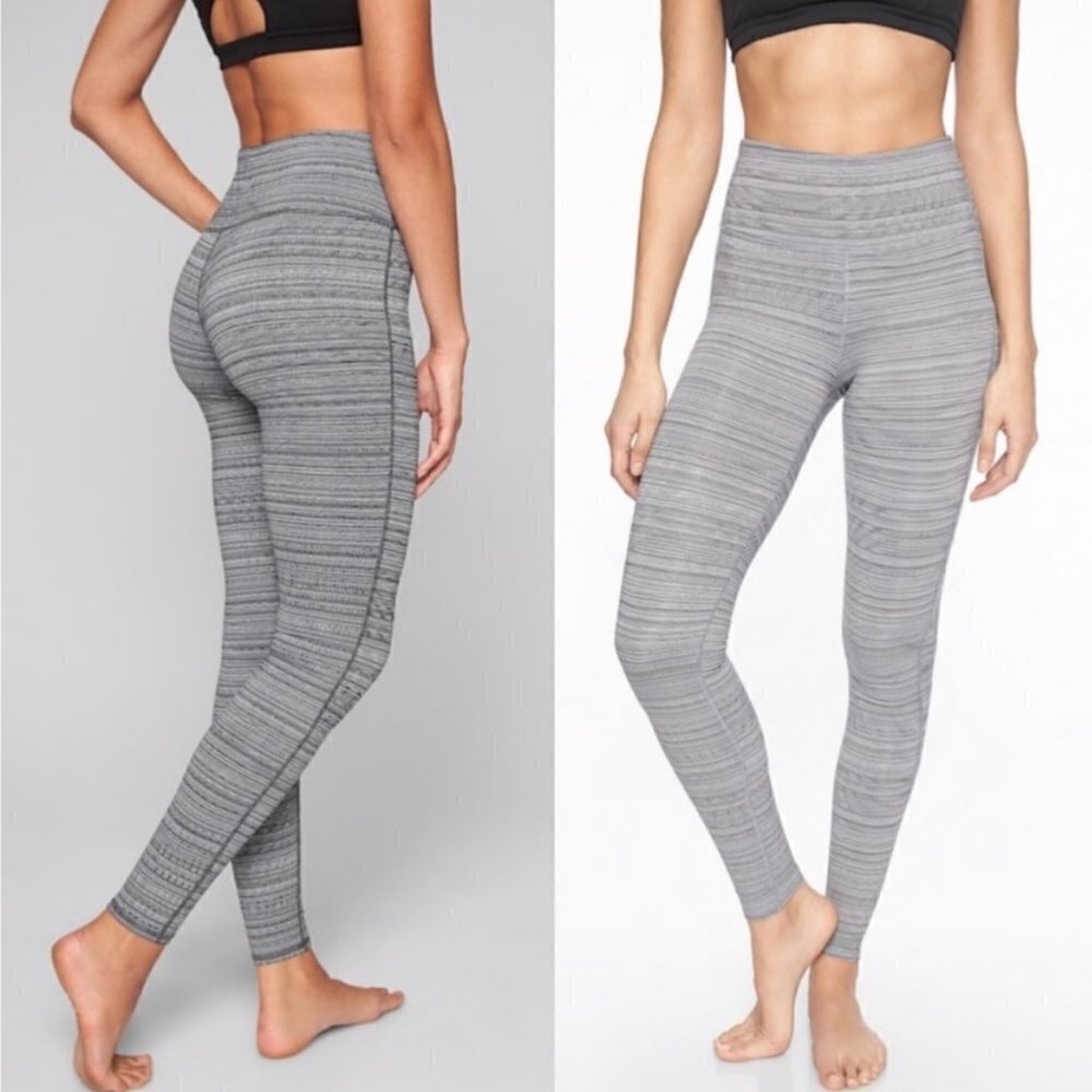 Athleta Chaturanga High Rise Striped Athletic Workout‎ Leggings Gray Size Small